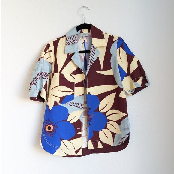 Lee Mathews 4 Astrid Floral Cocoon Sleeve Silk Cotton Button-up Shirt, sz 1/US 4 - Picture 1 of 10